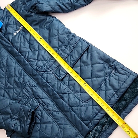 Columbia Women's Quilted Water Resistant Teal Emerald Green Jacket Faux Fur Sz S - Picture 12 of 12